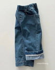 Fleece Denim Roll-Up Pants