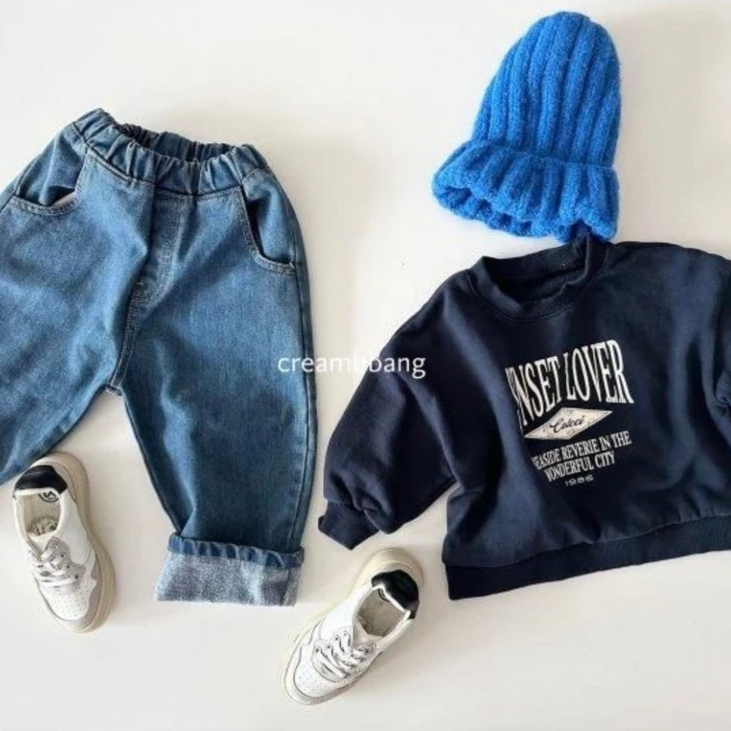 Fleece Denim Baggy Pants
