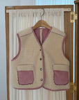 Little Foxx – Teddy Reversible Shearling Vest-Pink