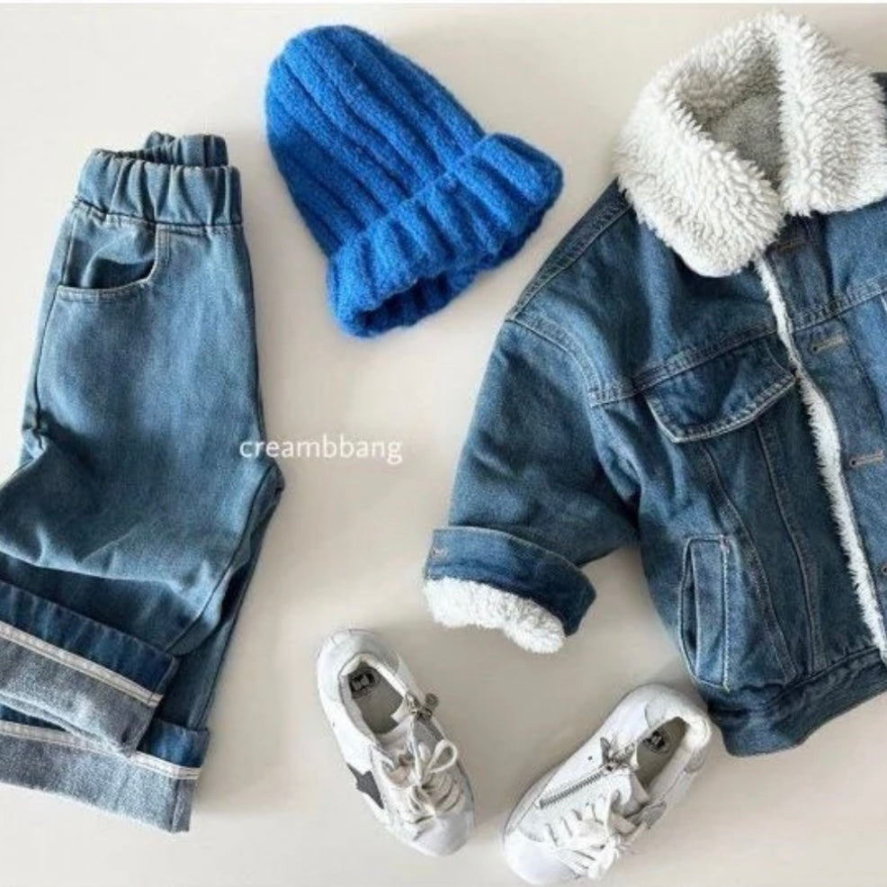 Fleece Denim Roll-Up Pants