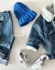 Fleece Denim Roll-Up Pants