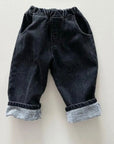 Fleece Denim Baggy Pants