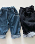 Fleece Denim Baggy Pants