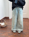 Little Foxx – Silver Ribbon Embroidery Denim Pants