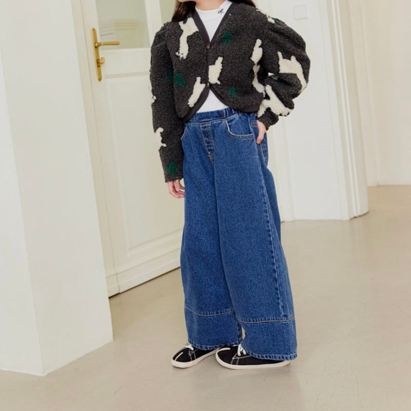 Fleece Wide Denim Pants