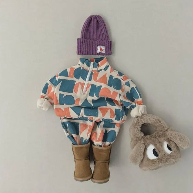 Warm Dia Half Zip-up Top Bottom Set