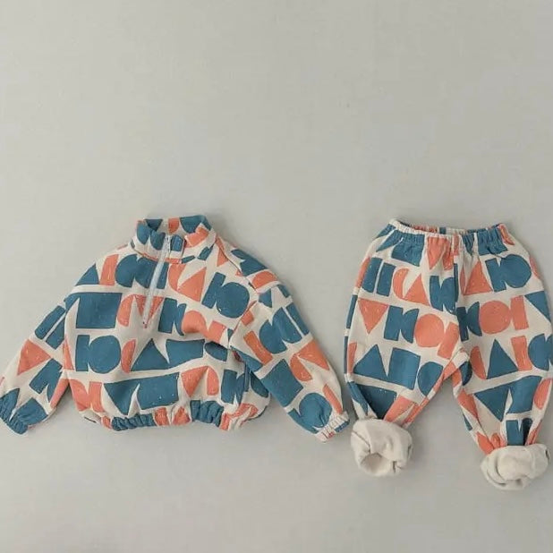 Warm Dia Half Zip-up Top Bottom Set