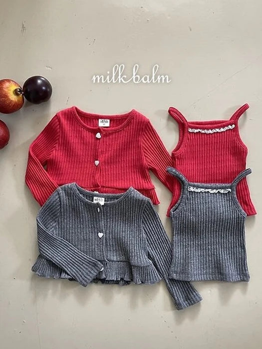 Little Foxx – Heart Ribbed Cardigan Set