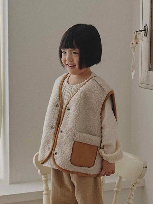 Little Foxx – Teddy Reversible Shearling Vest-Brown