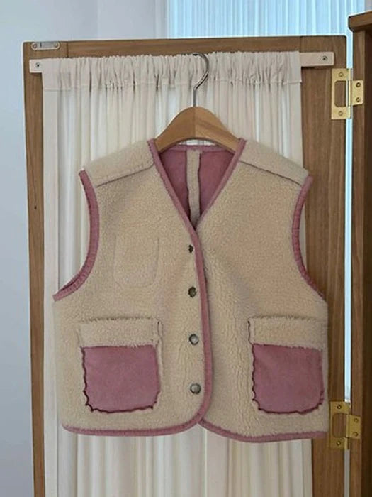 Little Foxx – Teddy Reversible Shearling Vest-Pink