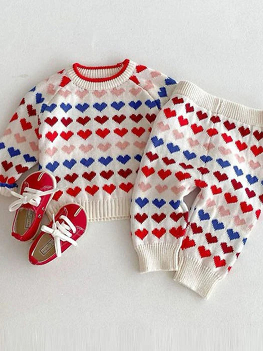 Little Foxx – Colorful Heart Knit Top &amp; Bottom Set