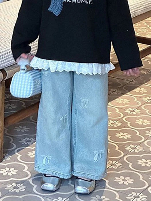 Little Foxx – Silver Ribbon Embroidery Denim Pants