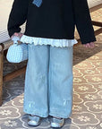 Little Foxx – Silver Ribbon Embroidery Denim Pants