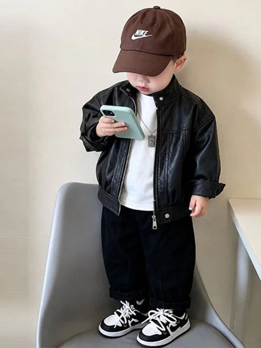 Little Foxx – Normal Leather Jacket, Tee &amp; Pants 3-Piece Top &amp; Bottom Set