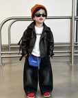Little Foxx – Two Pocket Leather Jacket, Tee & Denim Pants 3-Piece Top & Bottom Set