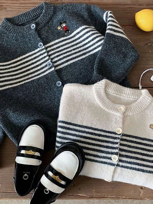 Little Foxx – Ppoppy Embroidery Striped Cardigan