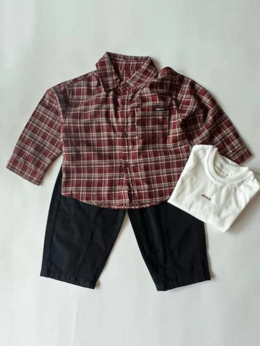 Little Foxx – Check Shirt &amp; Pants 3-Piece Top &amp; Bottom Set