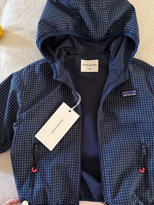 Little Foxx – Navy Check Hooded Jacket