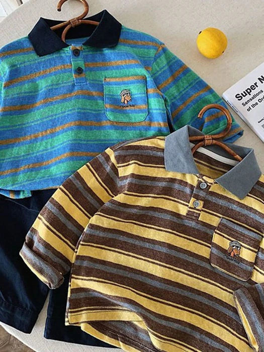 Little Foxx – Collar Striped Dog Embroidery Tee