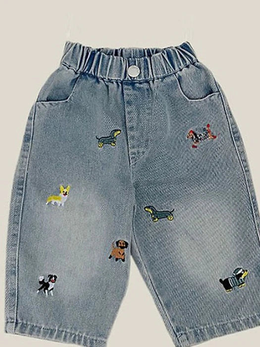 Little Foxx – Dogs Embroidery Denim Pants