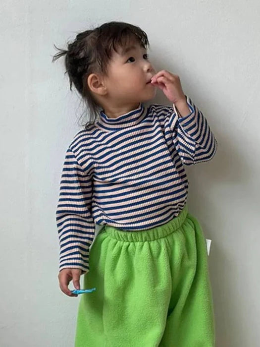 Little Foxx – Striped Ribbed Mock Neck Tee