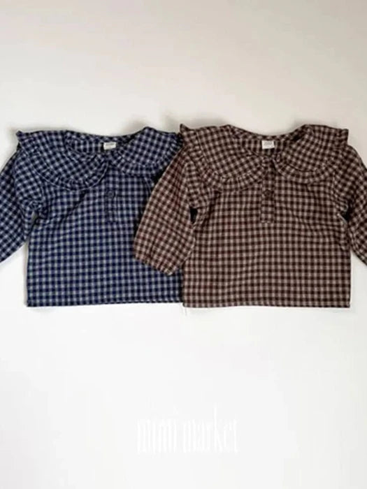 Check Frill Collar Blouse
