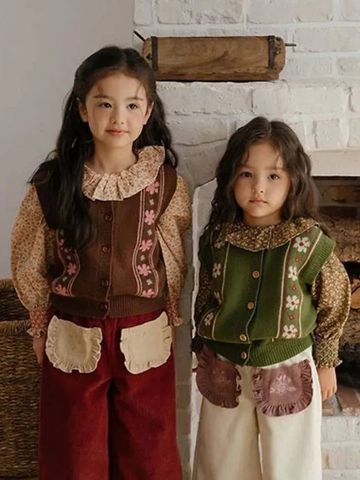 Verte Fleur Knit Vest von Oren – Jacke für Kinder aus Korea