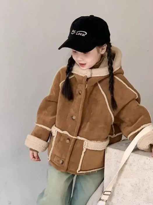 Little Foxx – Camel Hooded Shearling Jacket