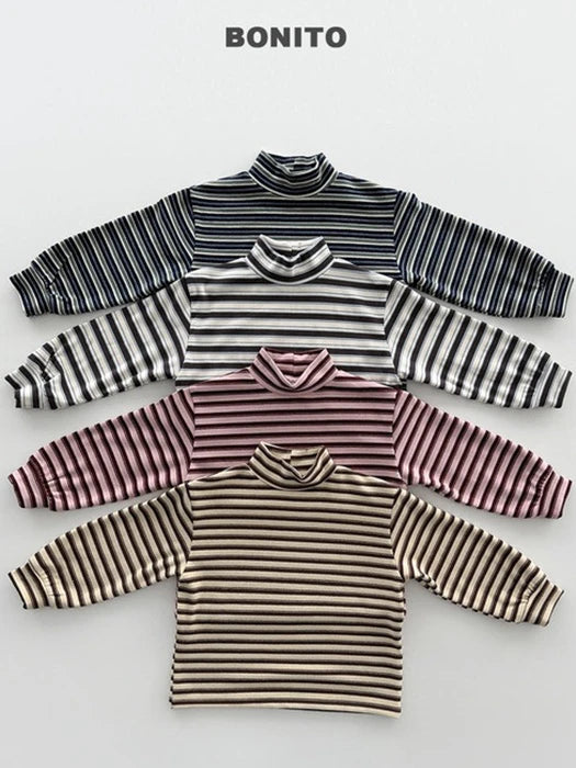 Little Foxx – Retro Loose Striped Mock Neck Tee