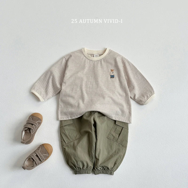 Bear Embroidery Striped Tee