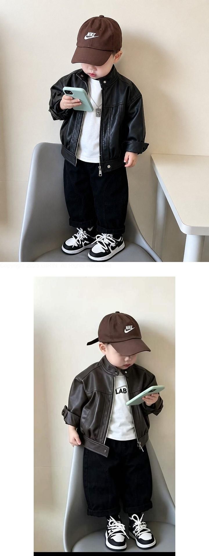 Little Foxx – Normal Leather Jacket, Tee &amp; Pants 3-Piece Top &amp; Bottom Set