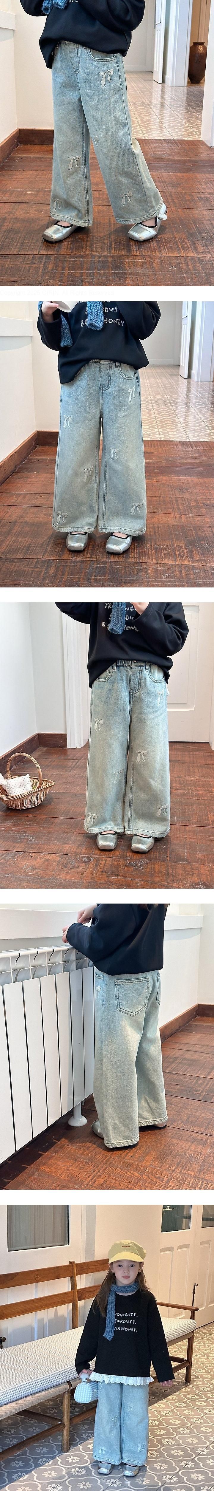 Little Foxx – Silver Ribbon Embroidery Denim Pants