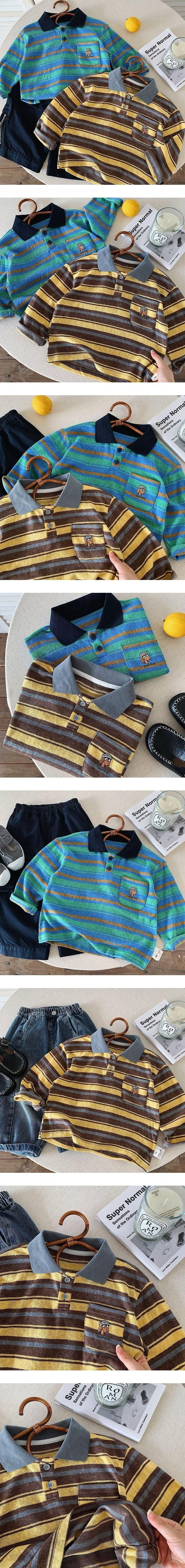 Little Foxx – Collar Striped Dog Embroidery Tee