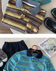Little Foxx – Collar Striped Dog Embroidery Tee