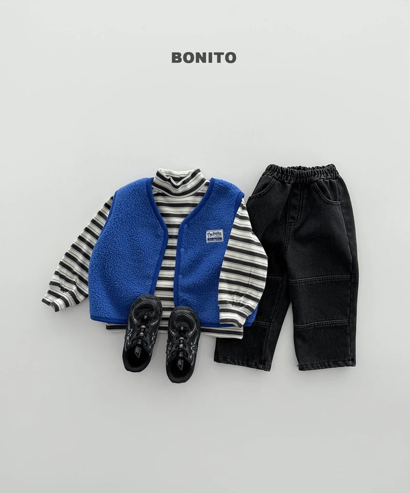 Little Foxx – Retro Loose Striped Mock Neck Tee