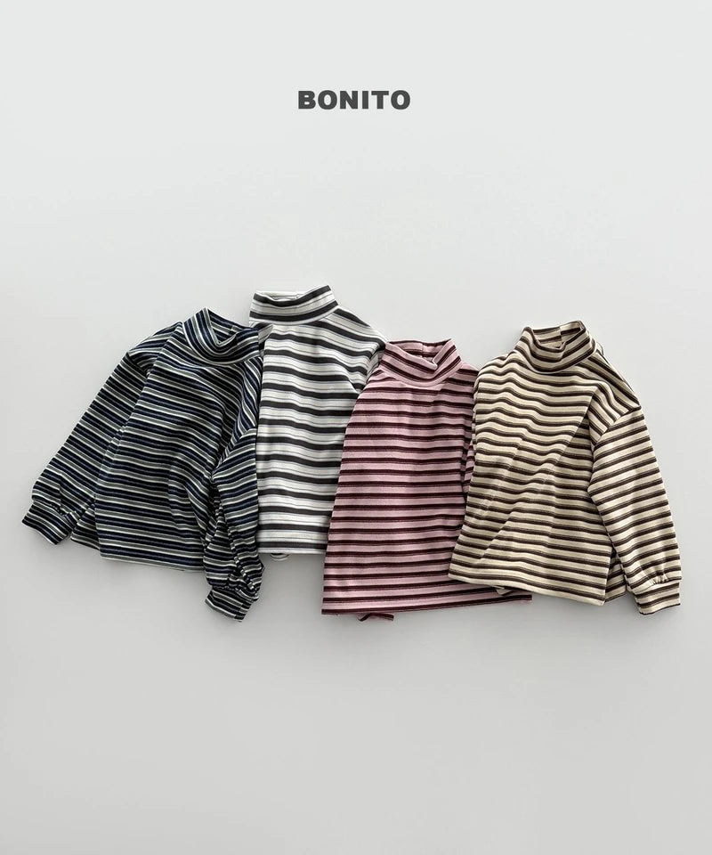 Little Foxx – Retro Loose Striped Mock Neck Tee
