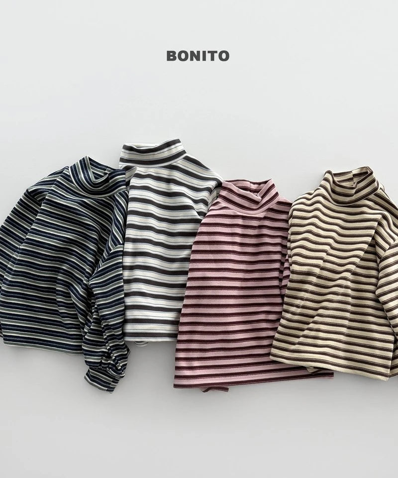 Little Foxx – Retro Loose Striped Mock Neck Tee