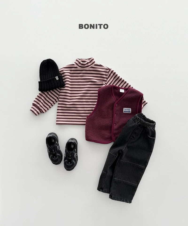 Little Foxx – Retro Loose Striped Mock Neck Tee