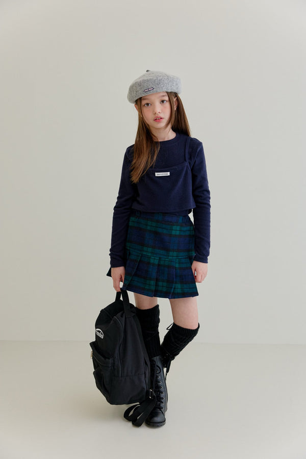 Woolen Check Pleated Skirt Pants