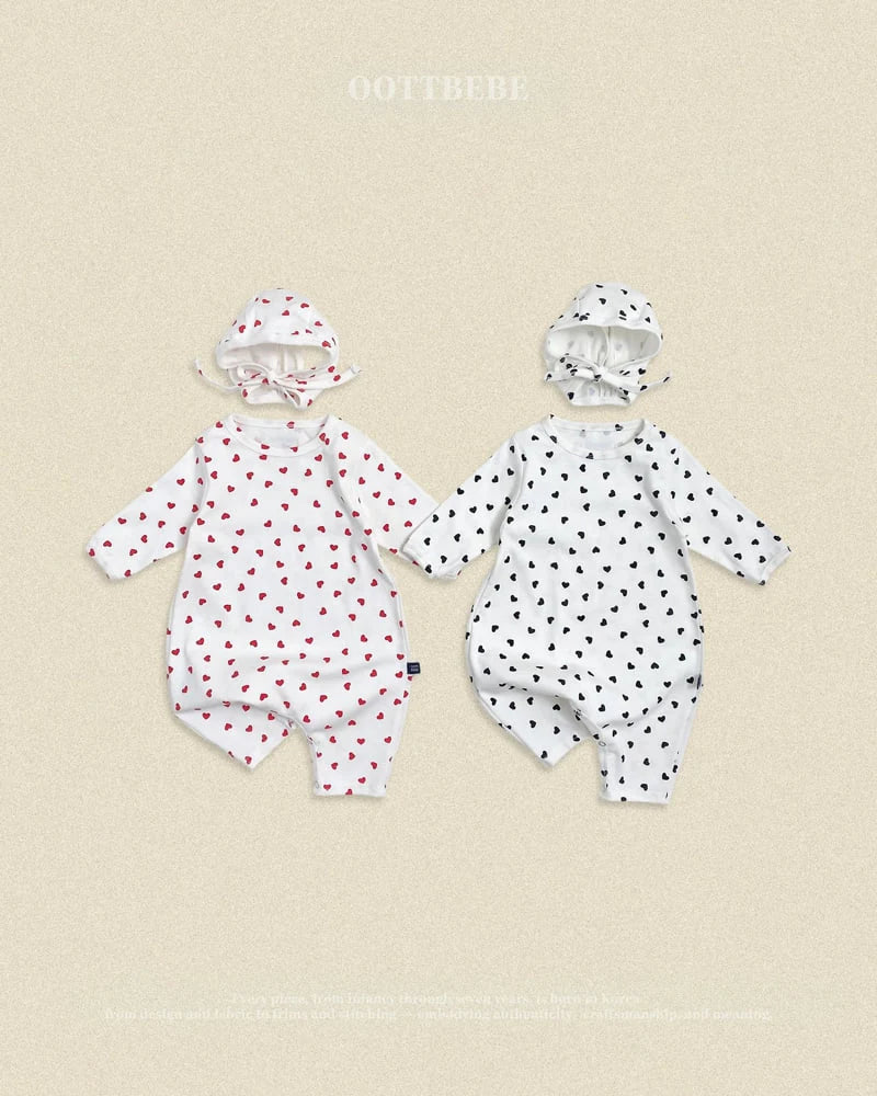 Petit Heart Full Bodysuit + Bonnet Set (Bebe)