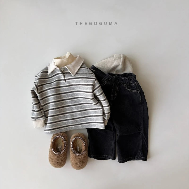 Little Foxx – Point Pleats Fleeced Denim Pants