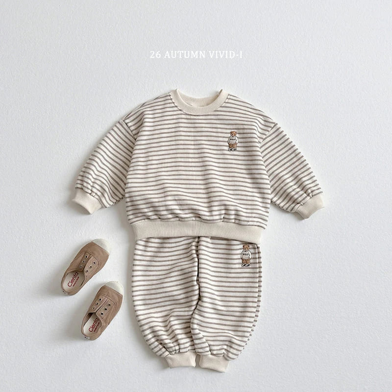 Little Foxx – Stripe Bear Embroidered Set