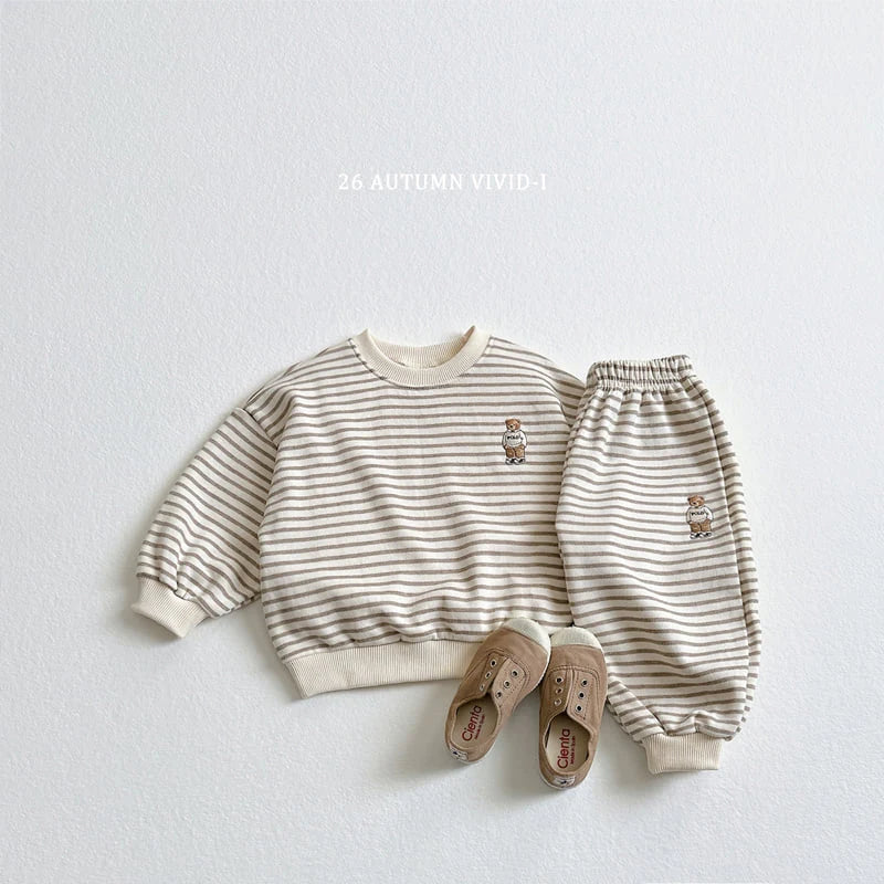 Little Foxx – Stripe Bear Embroidered Set