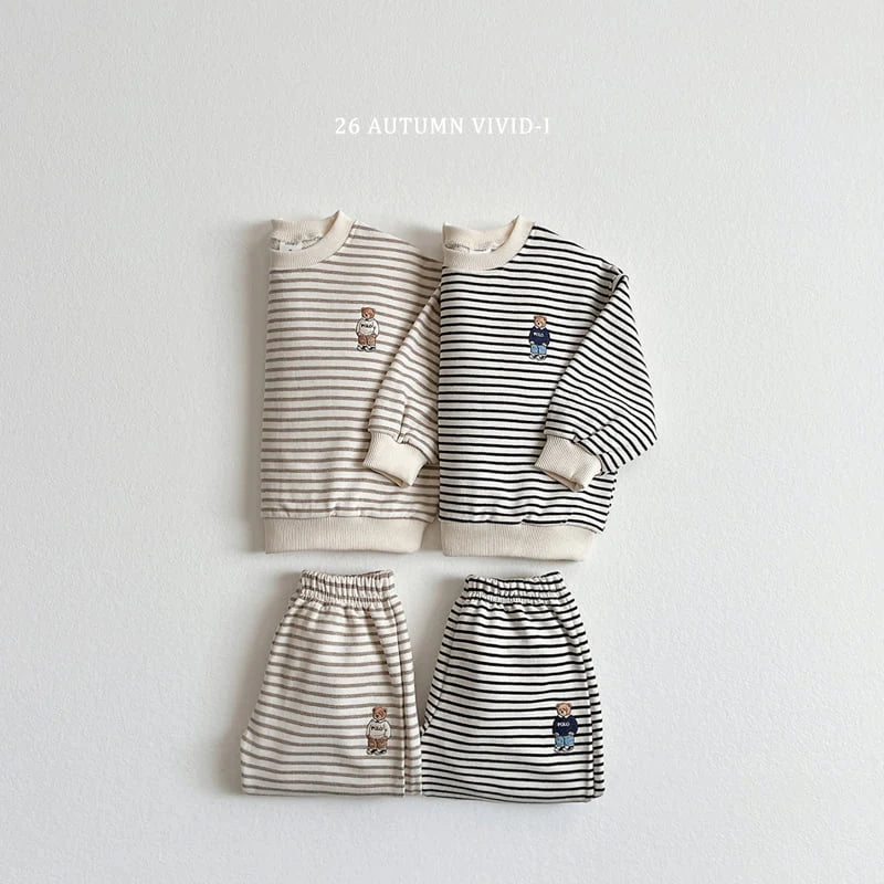 Little Foxx – Stripe Bear Embroidered Set