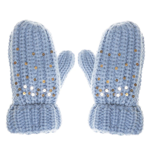 Shimmer Sequin Knitted Mittens Blue